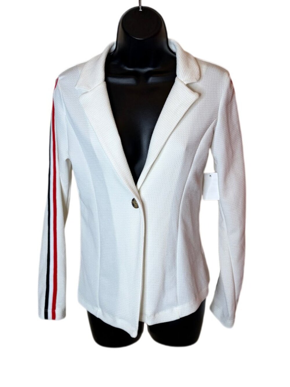 Charlotte Russe Stripe Sleeve White One Button Stretch Blazer Size XS